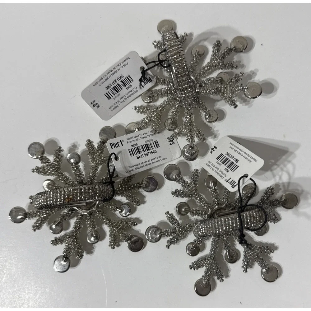 Snowflake Shape Beaded Napkin Rings Christmas Holiday Decor LOT Of 3 w/New Tags